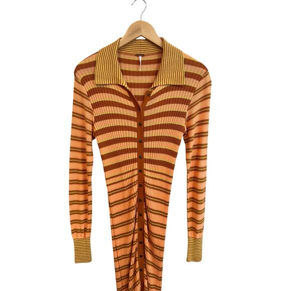 NEW Free People Vista Cardi Orange Striped Ribbed Sweater Midi Dress Size Small - Picture 6 of 12